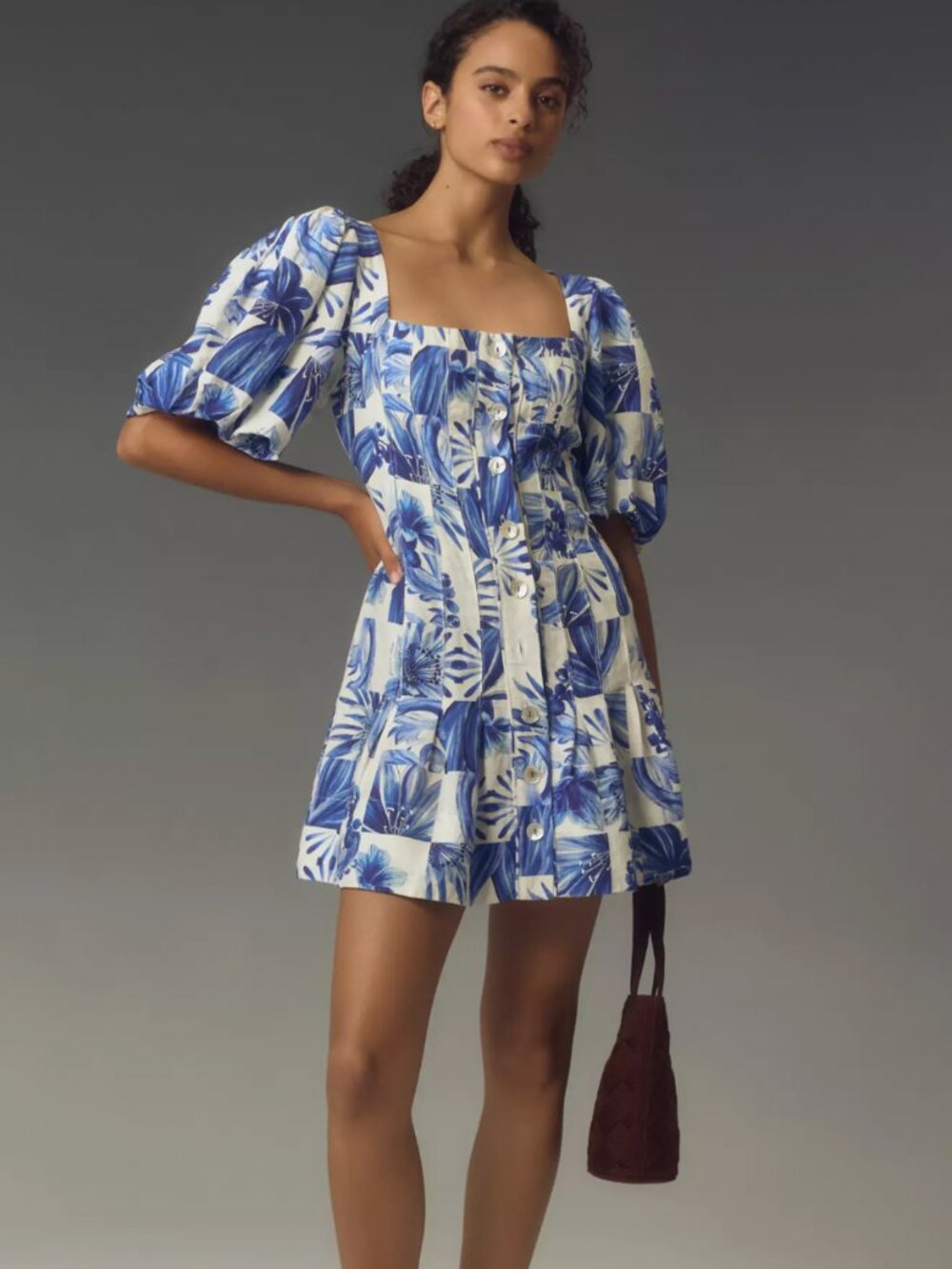 FARM Rio Blue Floral Button-Front Mini Dress - Picture 2 of 7